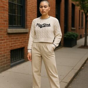 Faded Rose New York Cream Cable Knit Cropped Pullover Sweater XL-Urban Chic Cozy